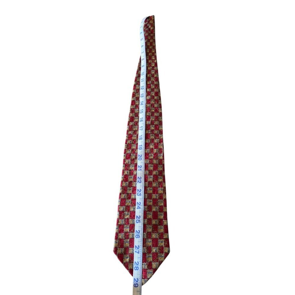 Fumagalli Italy 100% Silk Tie Red Gold Geometric Check Mens Necktie Luxury - Picture 14 of 16
